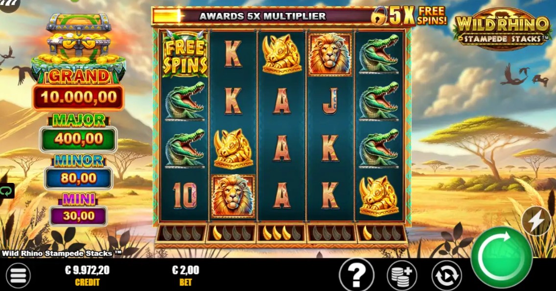 Wild Rhino Stampede Stacks slot game